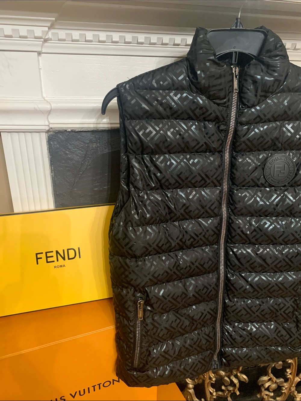 Fendi Black Quilted Logo Puffer Vest with FF Monogram Made in Italy